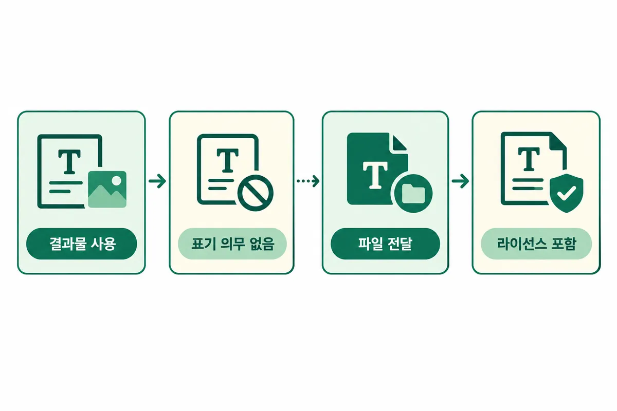 결과물에 폰트를 쓰는 것과 폰트 파일을 전달하는 것의 조건 차이를 나눈 설명용 도식