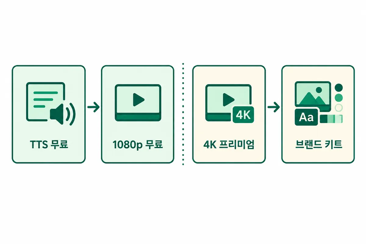 무료 플랜과 Microsoft 365 프리미엄의 출력 단계 기준 경계를 나누는 구조 도식(설명용 도식)