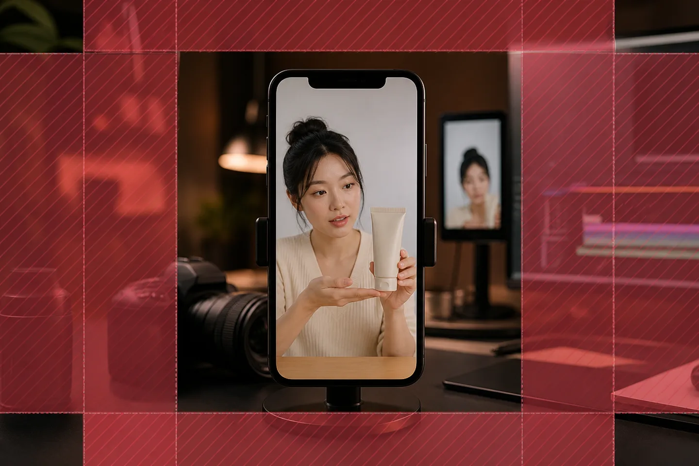 유튜브 쇼츠 화면 위에 오른쪽 버튼열과 하단 설명 영역을 피해 자막을 배치한 예시가 보인다.